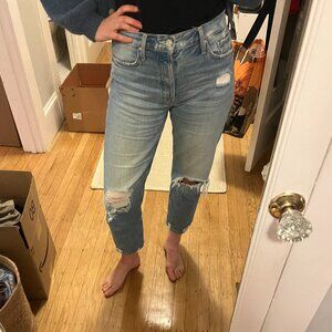 MOTHER The Tomcat Ripped Crop Straight Leg Jeans